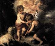 MURILLO, Bartolome Esteban Infant Christ Offering a Drink of Water to St John oil on canvas